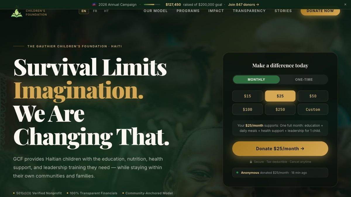 Gauthier Children's Foundation — trilingual donation page
