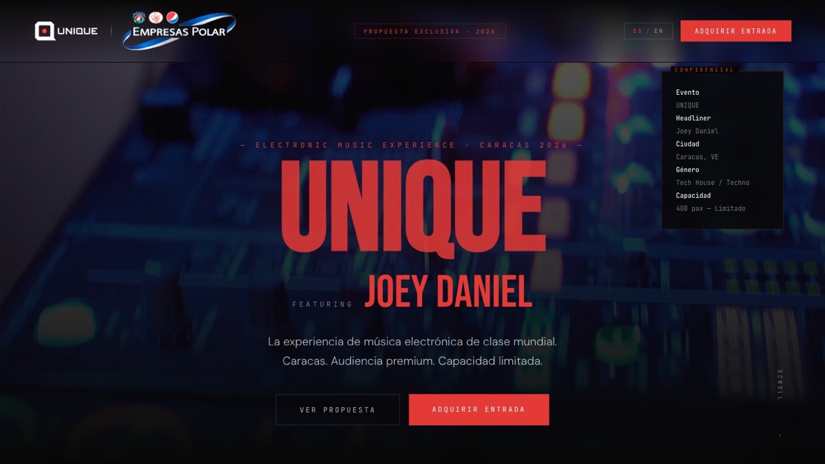 UNIQUE × Empresas Polar — corporate sponsorship microsite